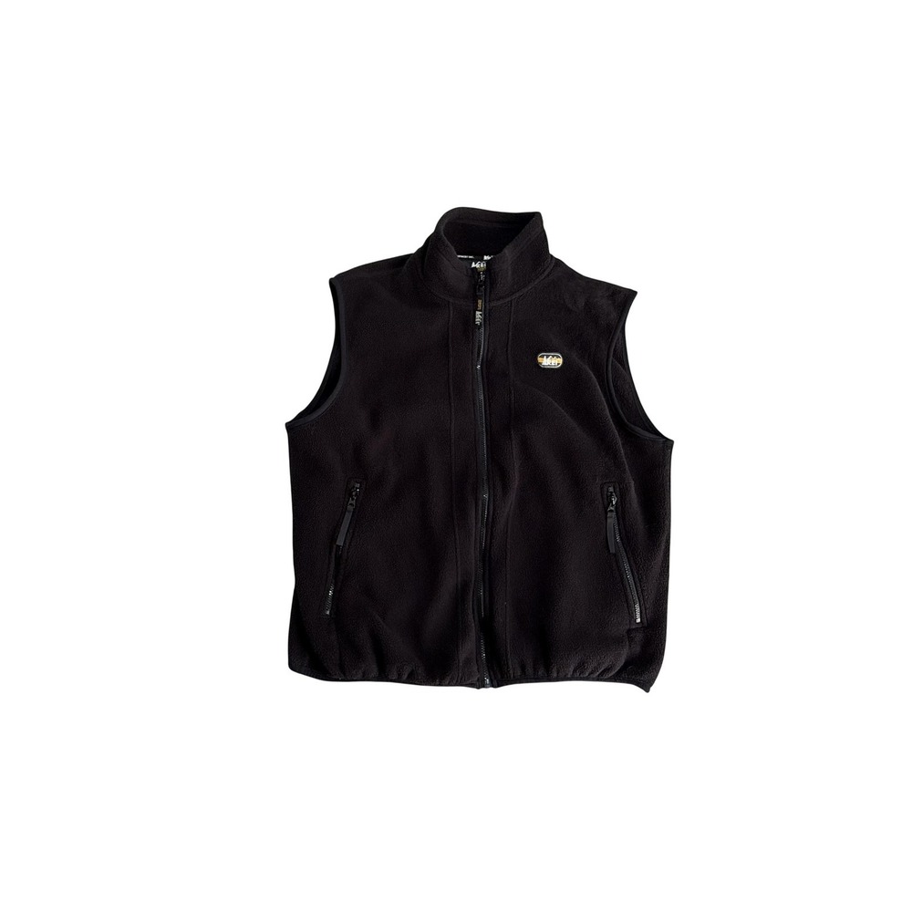 REI Fleece Vest Mens Large Black Polartec Full Zip Pockets Made USA Outdoor
